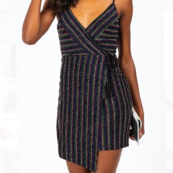 Francesca's Collections Black and Multicolor Striped Mini Dress - Picture 1 of 11